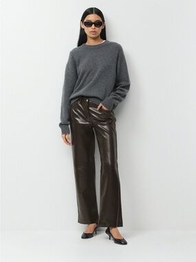 Aritzia Melina Women’s Wide-Leg Faux Leather Jeans - Dark Brown